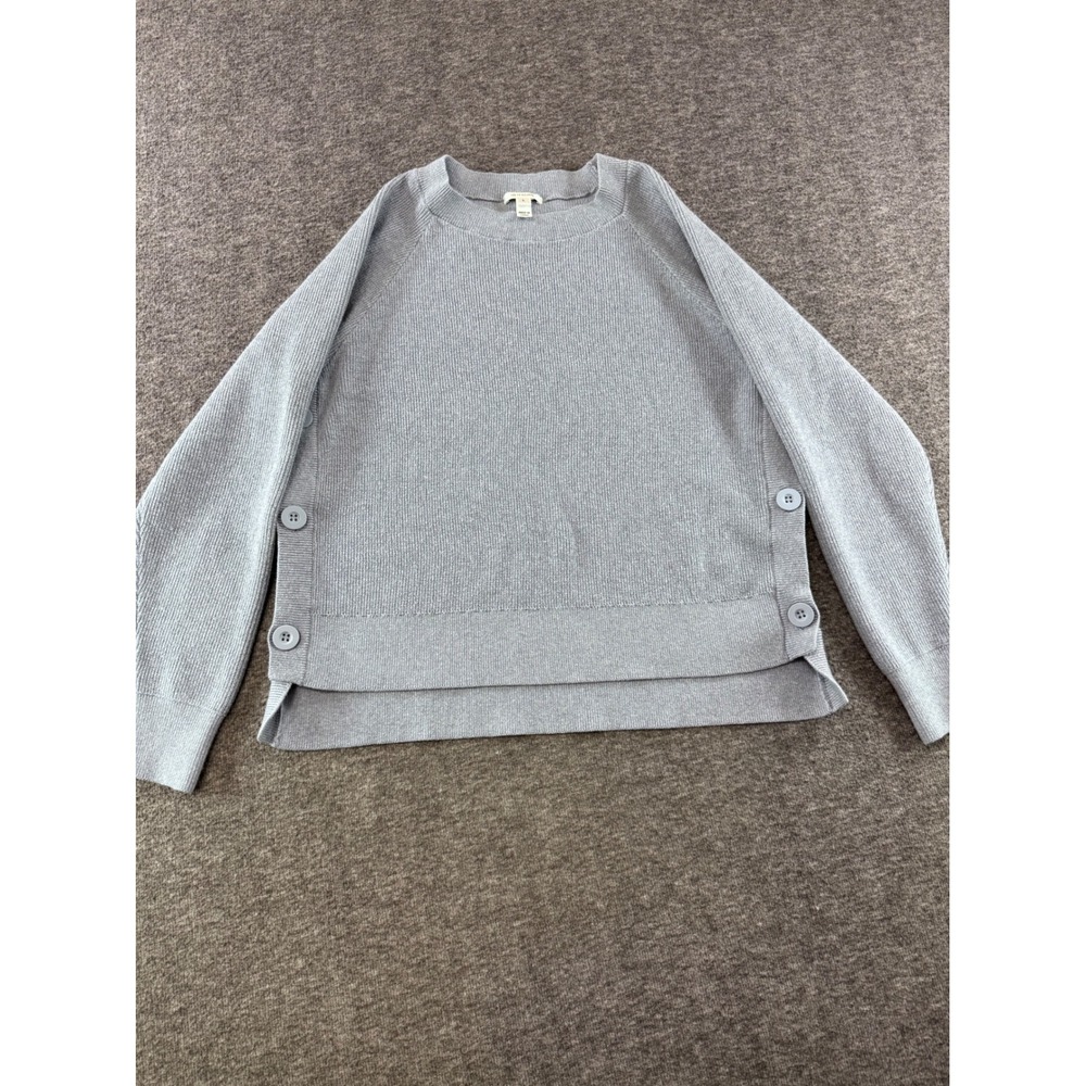 Stella & Dot Blue Ribbed Knit Button Side Crew Neck Sweater Large